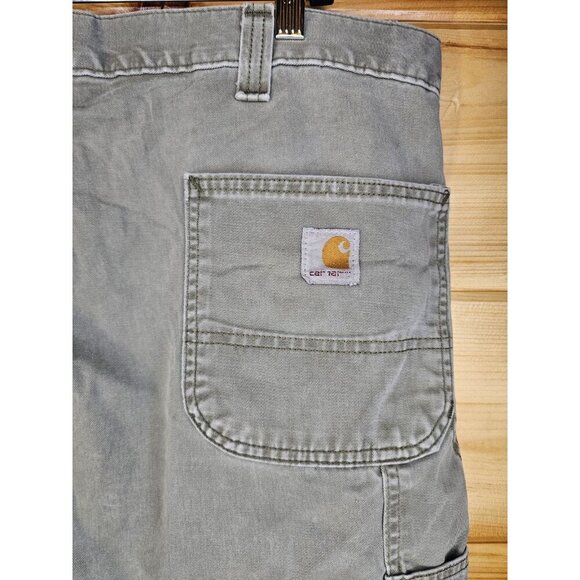 Carhartt Mens Cargo Pocket Carpenter Work Green Canvas Pants SZ 44 x 30 - Picture 8 of 12